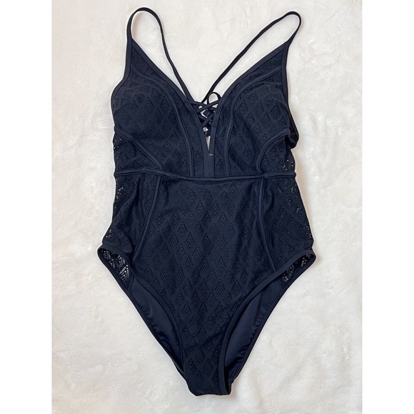Cupshe black one piece lace side swimsuit S - Picture 3 of 4